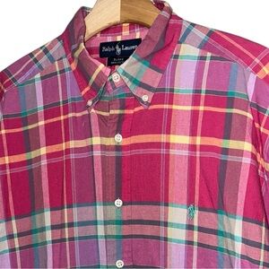 Ralph Lauren Men’s L Red Plaid Button Down 100% Cotton Blake Short Sleeve Shirt